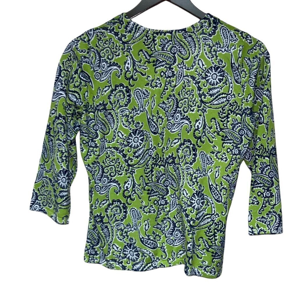 Tweeds Button Cardigan Green Paisley 3/4 Sleeve Sweater Women's Size Medium - Picture 4 of 5